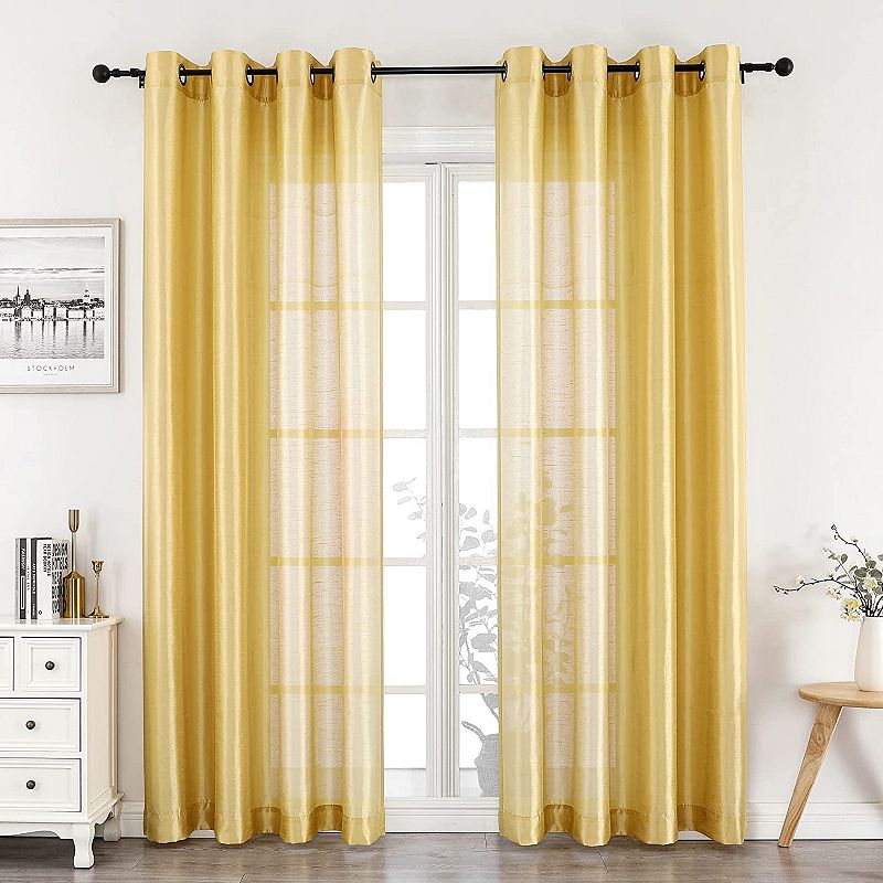 GoodGram 2 Piece Sheer Voile Faux Silk Spring and Summer 84 in. L Grommet Top Curtain Panels