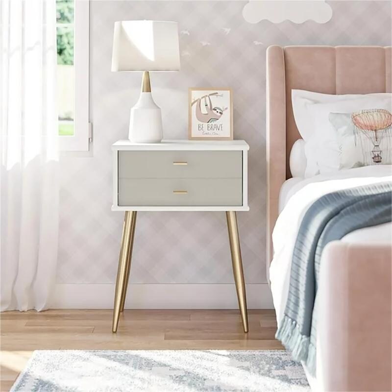 1 Drawer Nightstand  White and Taupe