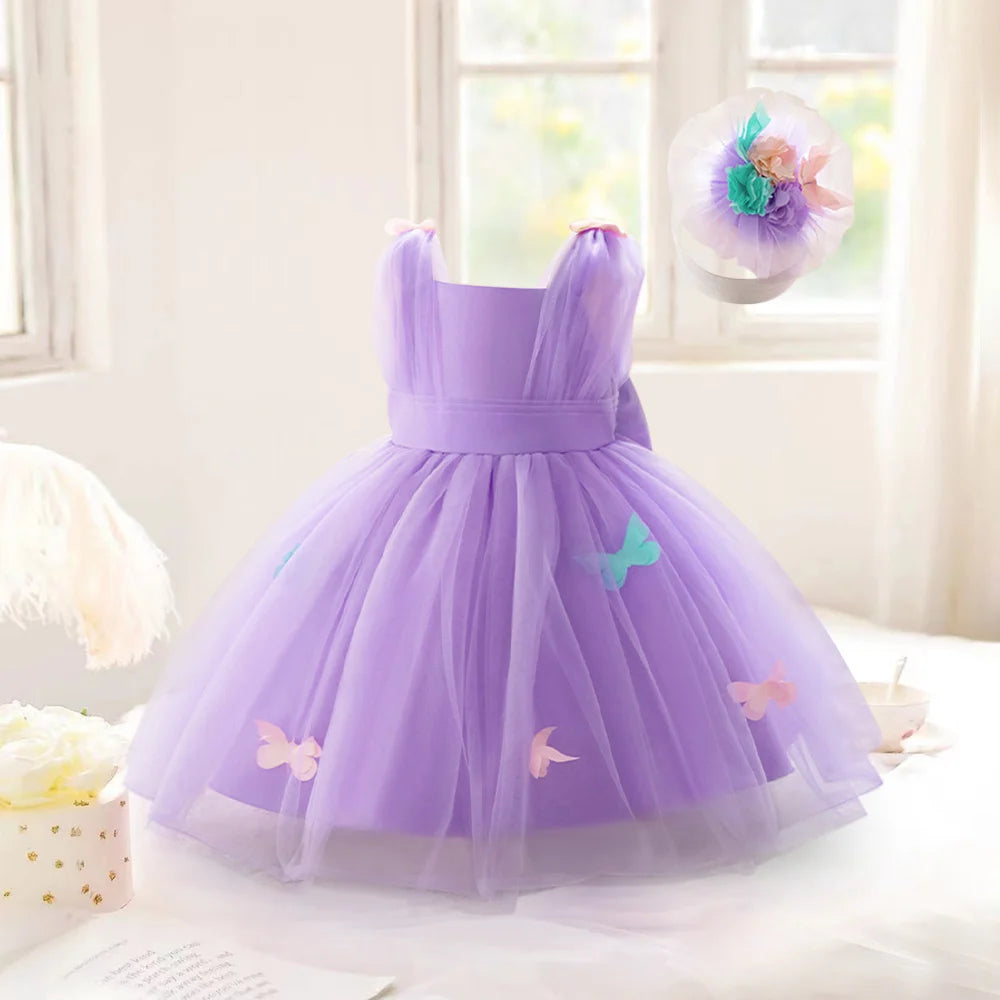 Newborn Purple First 1st Birthday Dress For Baby Girl Clothes Butterfly Princess Dress Elegant Girls Dresses Baptism Party Gown