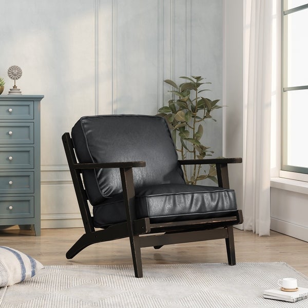 Solid Wood Removable Cushion Arm Chair， Pu Leather Accent Chair