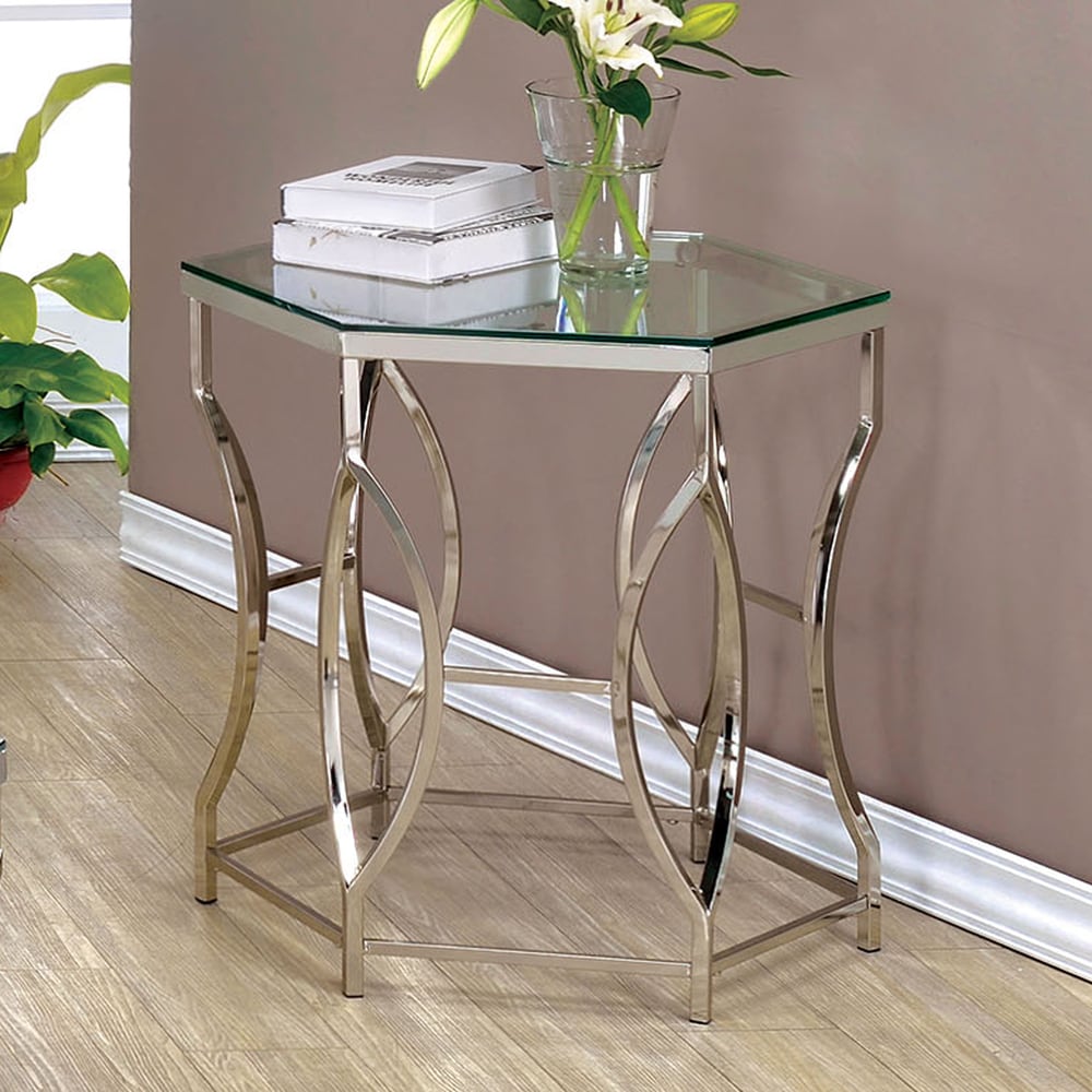 Furniture of America Talm Contemporary Chrome 26-inch Glass Top Side Table