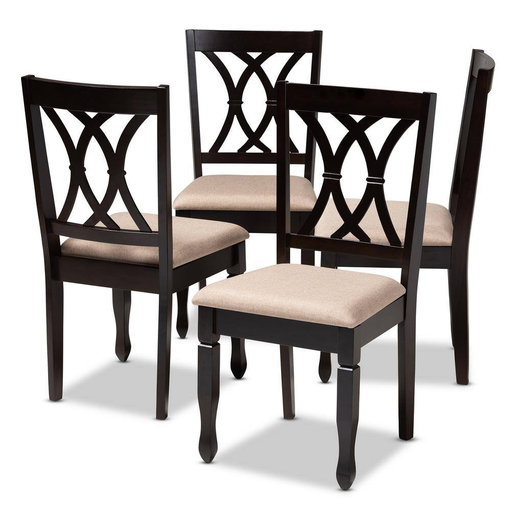 Baxton Studio Reneau Sand Brown and Espresso Fabric Dining Chair (Set of 4) 153-9403-HD