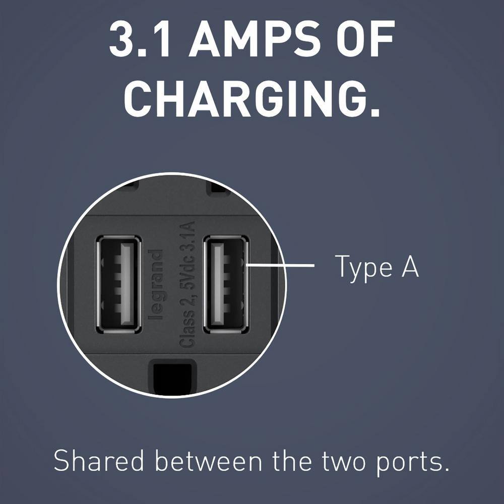 Legrand radiant 15 Amp 125 Volt Duplex Outlet with 3.1 Amp USB Graphite TM826USBGCCV4