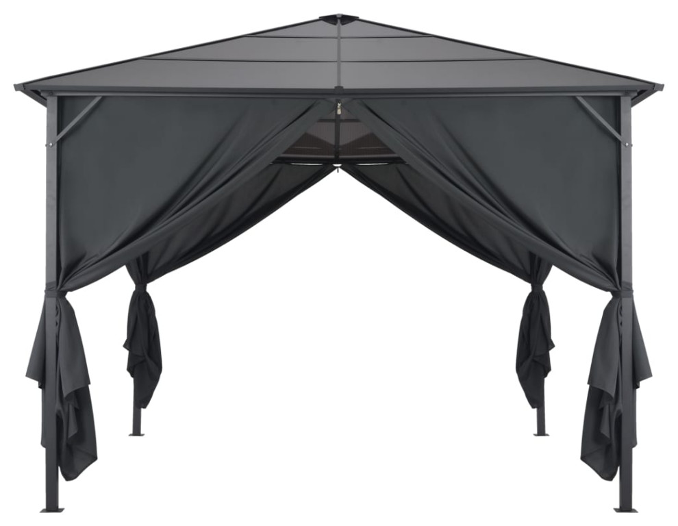 vidaXL Gazebo Canopy Party Tent Patio Pavilion with Curtains Aluminum Black   Contemporary   Gazebos   by vidaXL LLC  Houzz