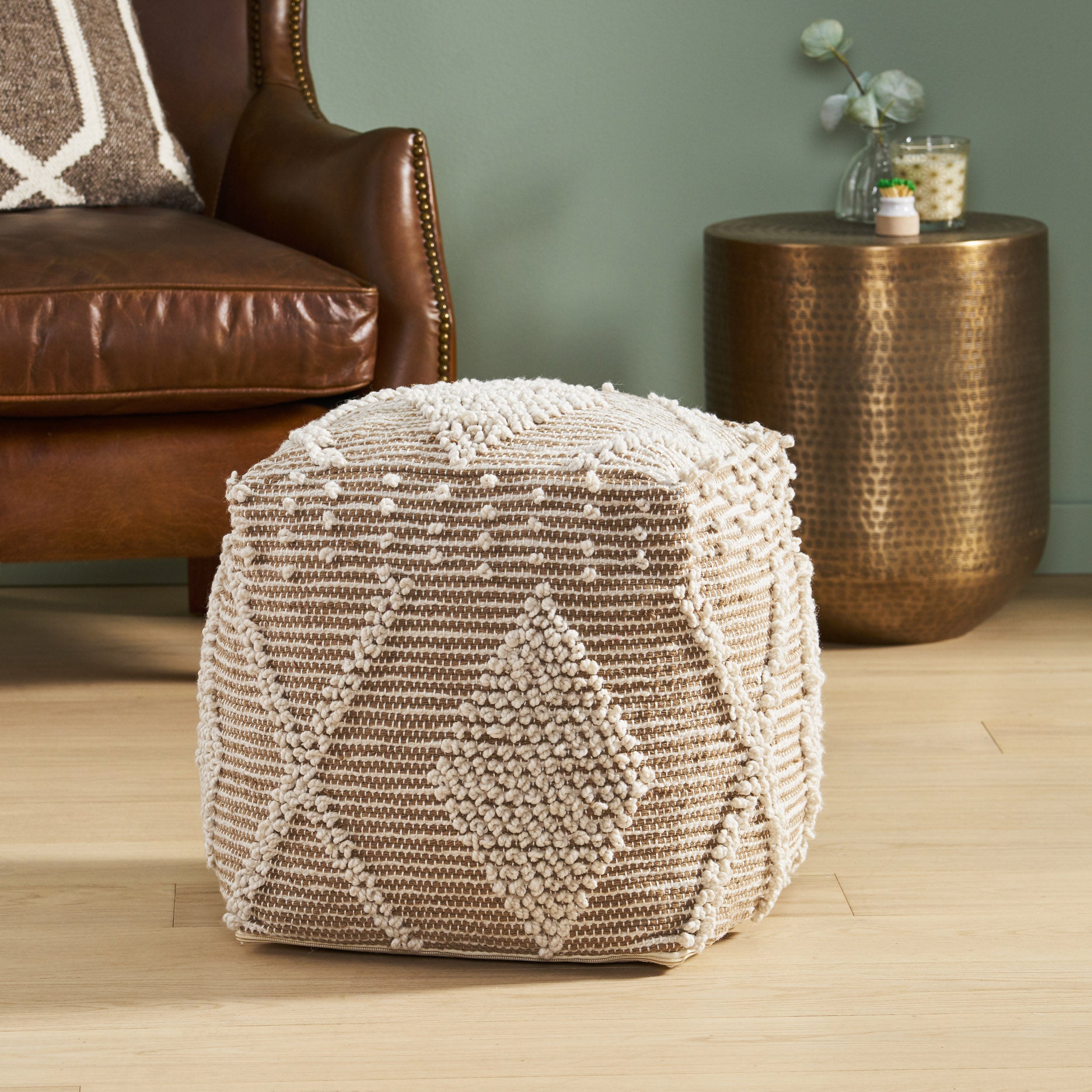 Dereka Contemporary Handcrafted Faux Yarn Pouf