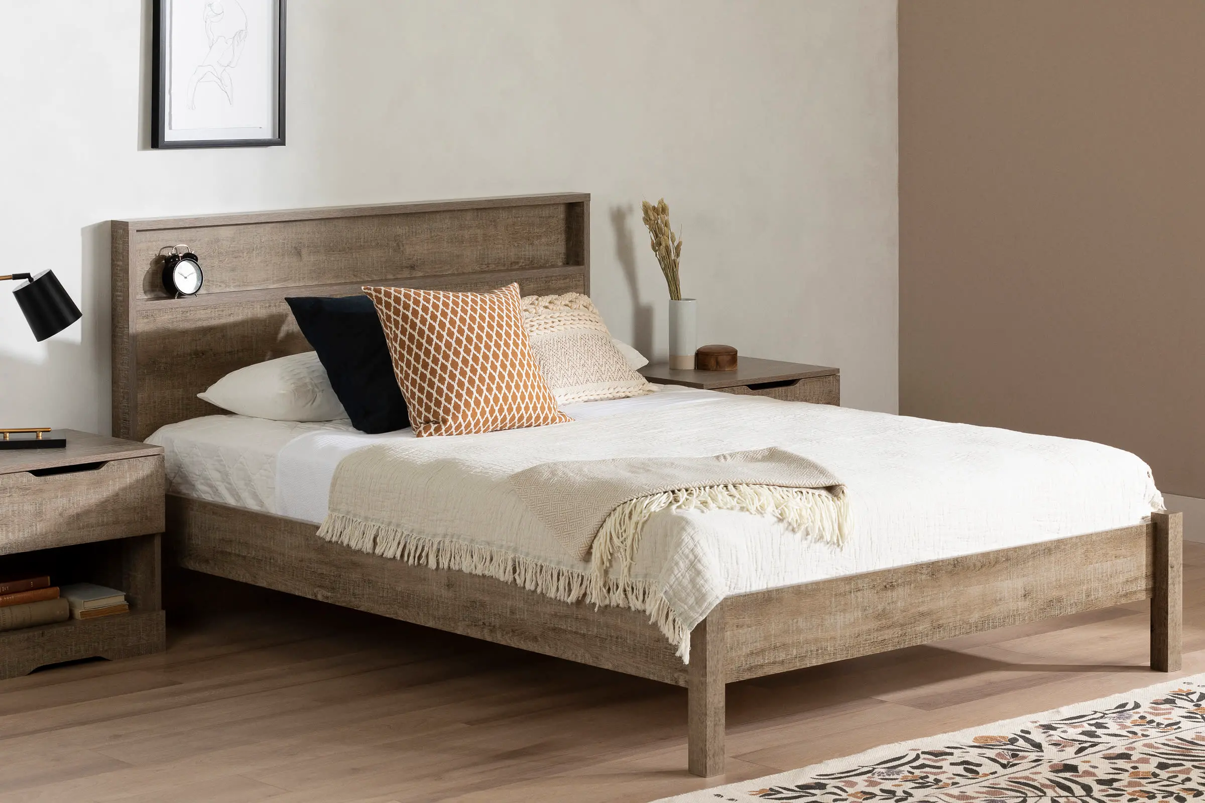 Holland Brown Oak Queen Platform Bed - South Shore