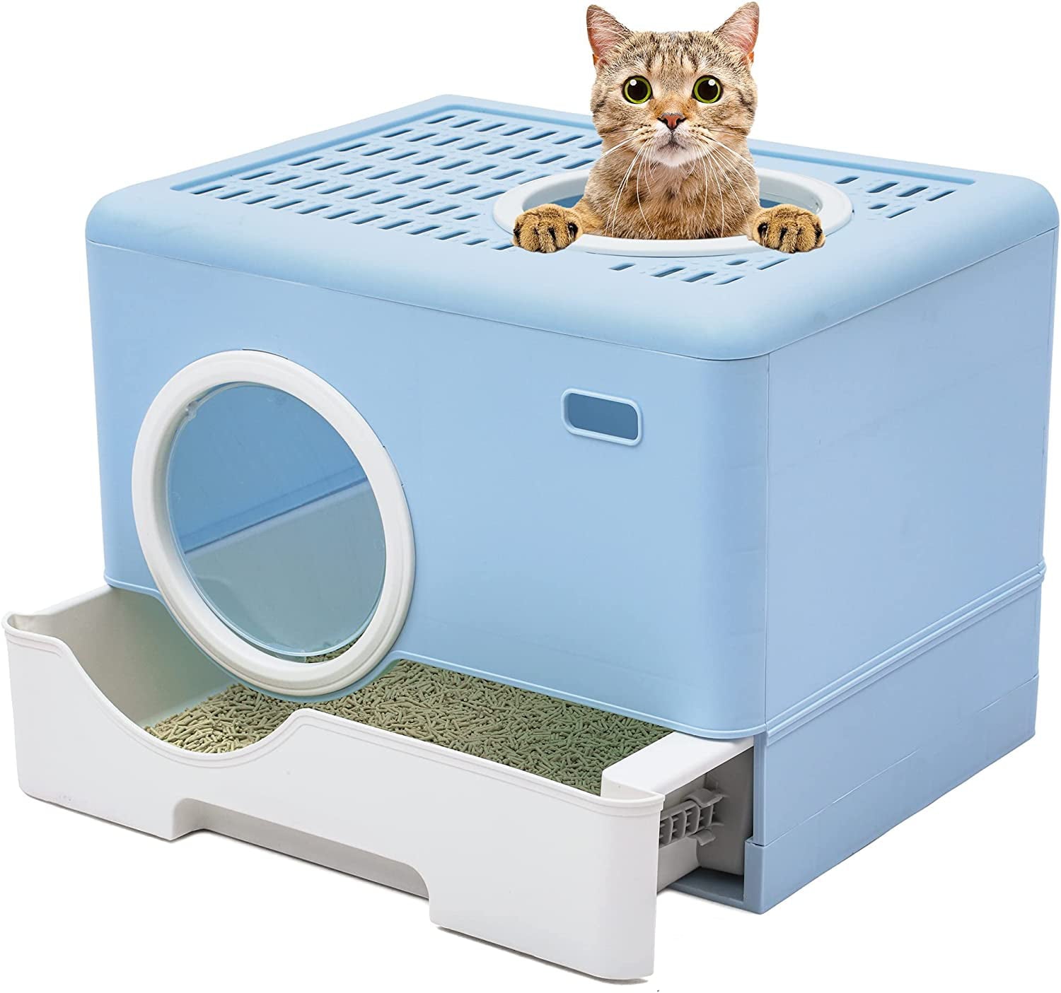 YITAHOME Large Enclosed Cat Litter Box with Lid Cover， Hooded Odorless Anti-Splashing Cat Toilet ， Easy to Install and Clean (Blue)