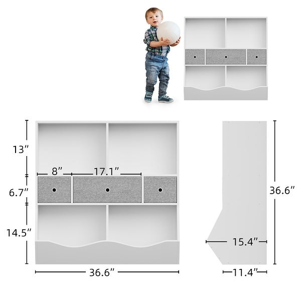 Kids Bookshelf and Bookcase Toy Storage Multi Shelf with Cubby Organizer Cabinet and Drawers