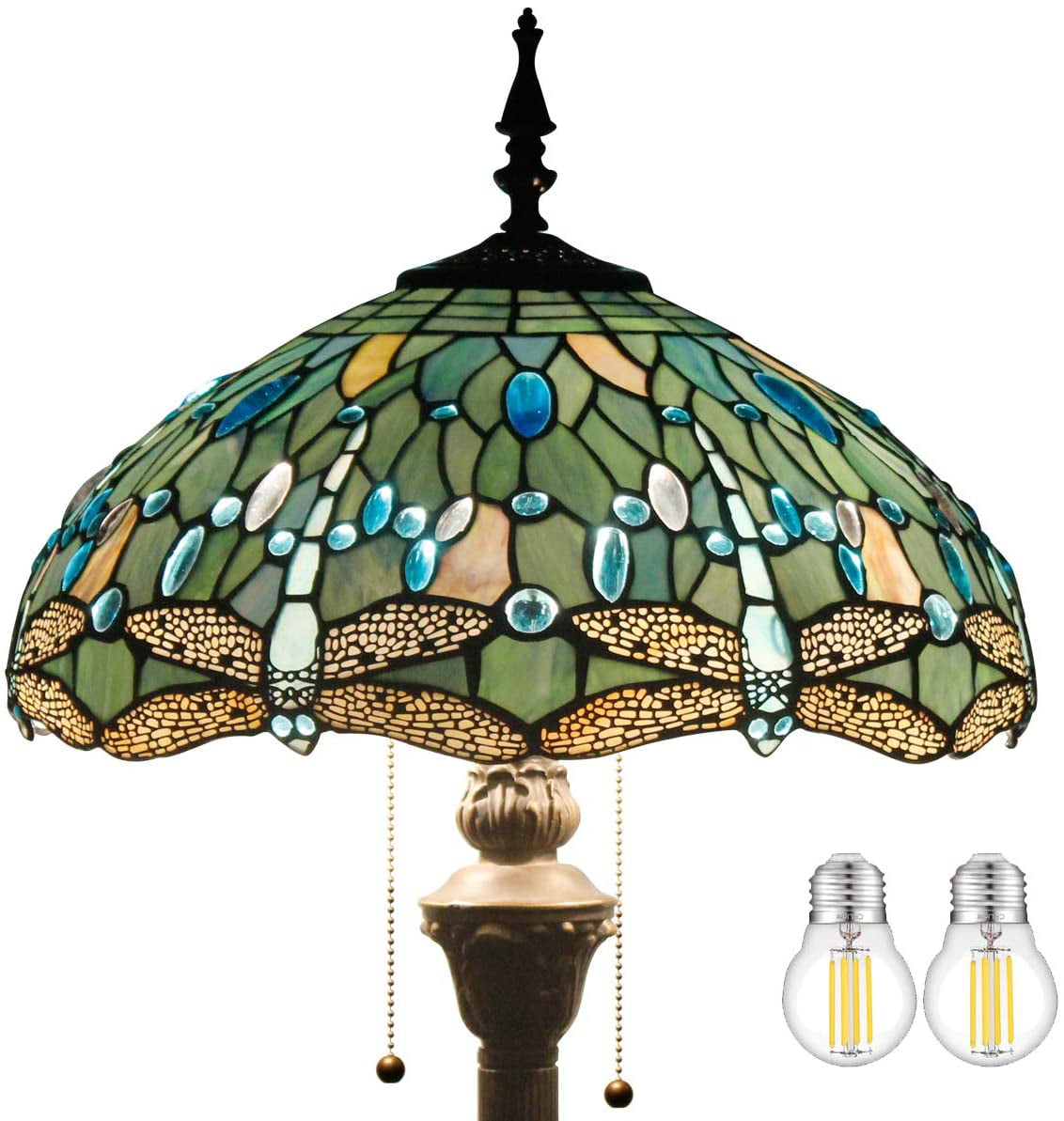 BBNBDMZ Tiffany Floor Lamp Sea Blue Stained Glass Dragonfly Standing Reading Light 16X16X64 Inches Antique Pole Corner Lamp Decor Bedroom Living Room  Office S147 Series