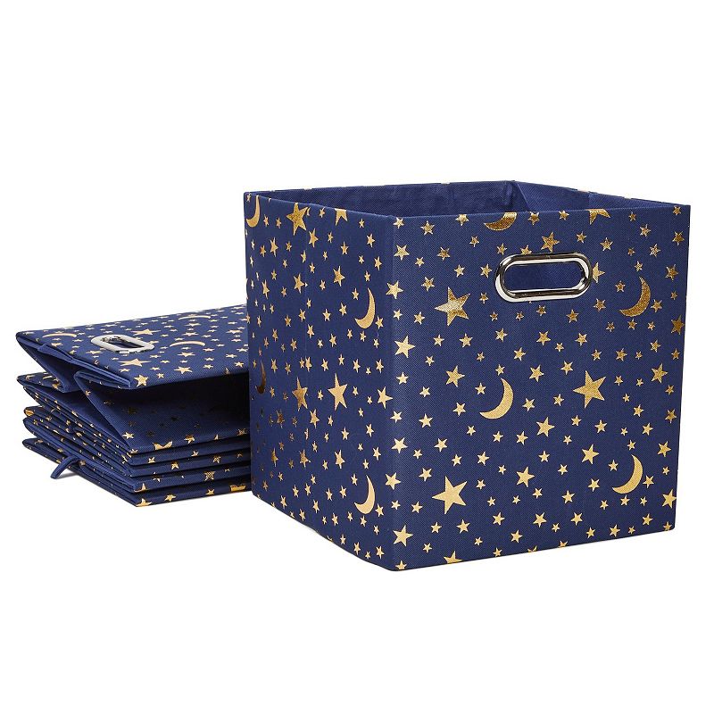 Blue Foldable Cube Storage Bins with Gold Moons and Stars (11 Inches， 4 Pack)