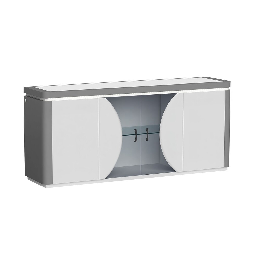 Somette 2 Tone Contemporary Buffet with Tinted Glass Doors   LED Light