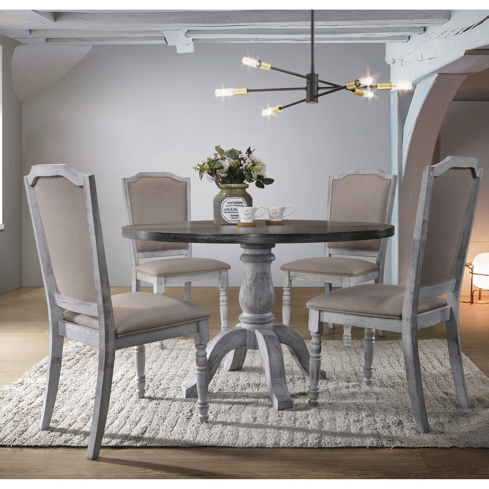 Roundhill Furniture Iris Weathered White Wood 5 Piece Dining Set