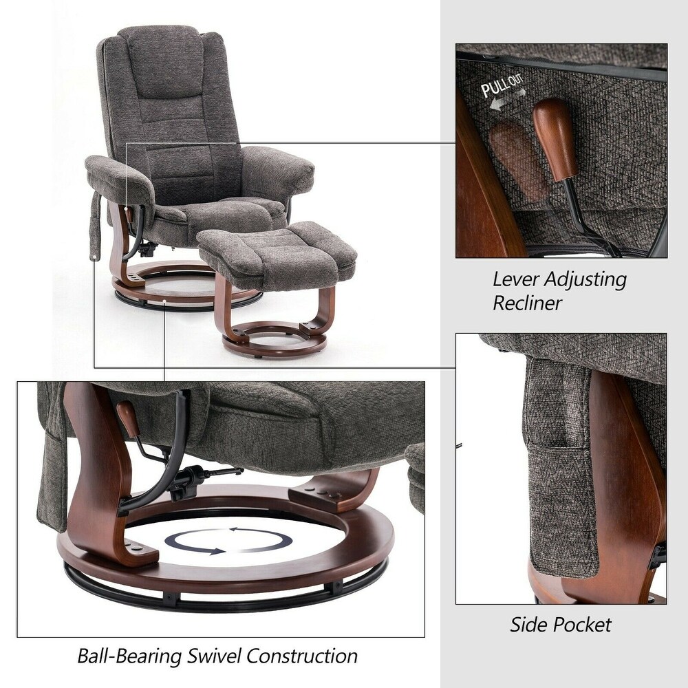 Mcombo Recliner Chair with Ottoman  Fabric Massage Swivel Chair 9099