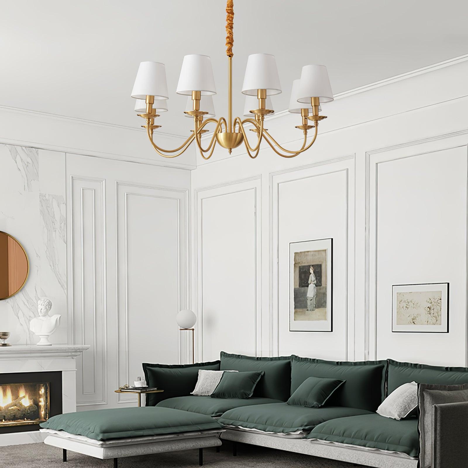 Tapered Fabric Brass Chandelier