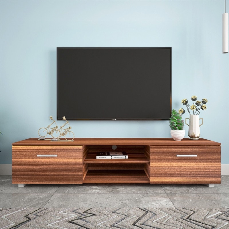 Walnut Storage TV Stand  Media Console Entertainment Center 70INCH