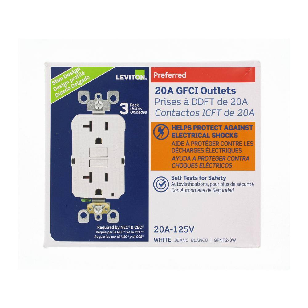 Leviton 20 Amp Self-Test SmartlockPro Slim Duplex GFCI Outlet White (9-Pack) VW9-GFNT2-HW9