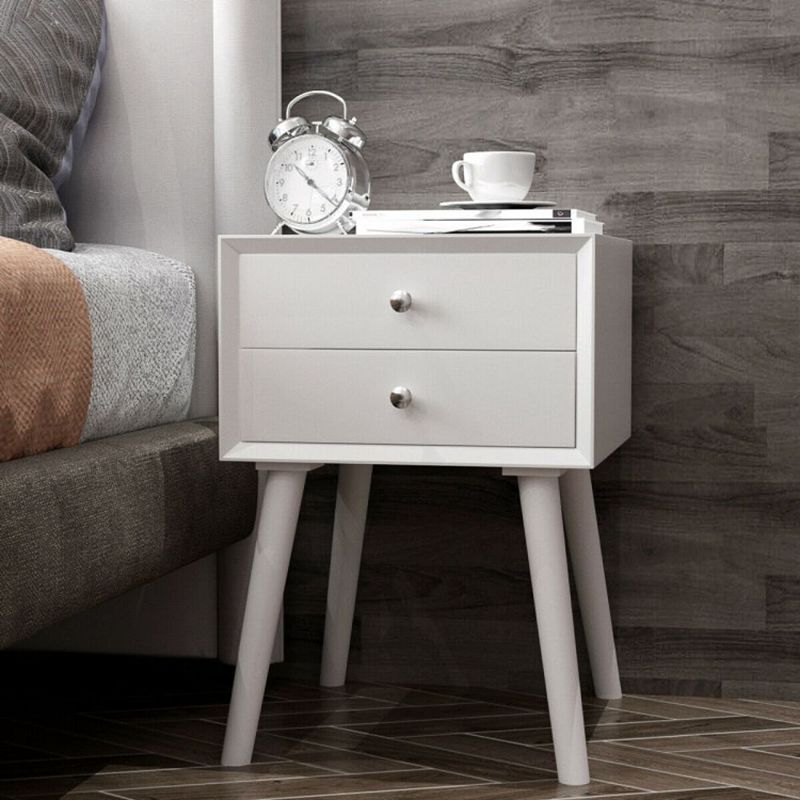 Hivago Wooden Nightstand Mid-Century End Side Table with 2 Storage Drawers