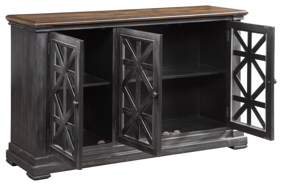 Burnished Black Three Door Media Credenza   Farmhouse   Entertainment Centers And Tv Stands   by Coast to Coast Imports  LLC  Houzz
