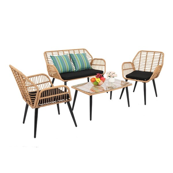 Wicker Rattan Chair Four-Piece Patio Furniture Set - Overstock - 34781081