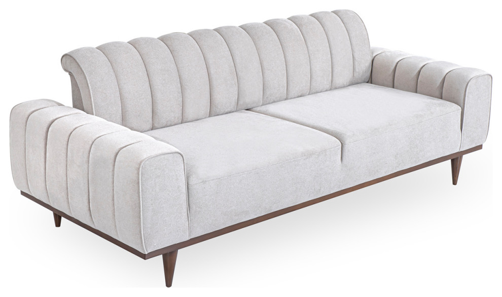 Michael Amini Balboa Chenille Sofa   Shell Gray/Warm Walnut   Midcentury   Sofas   by Michael Amini  Houzz