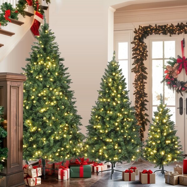 PreLit Artificial Christmas Tree Set with Warm Lights (4FT，6FT，8FT)