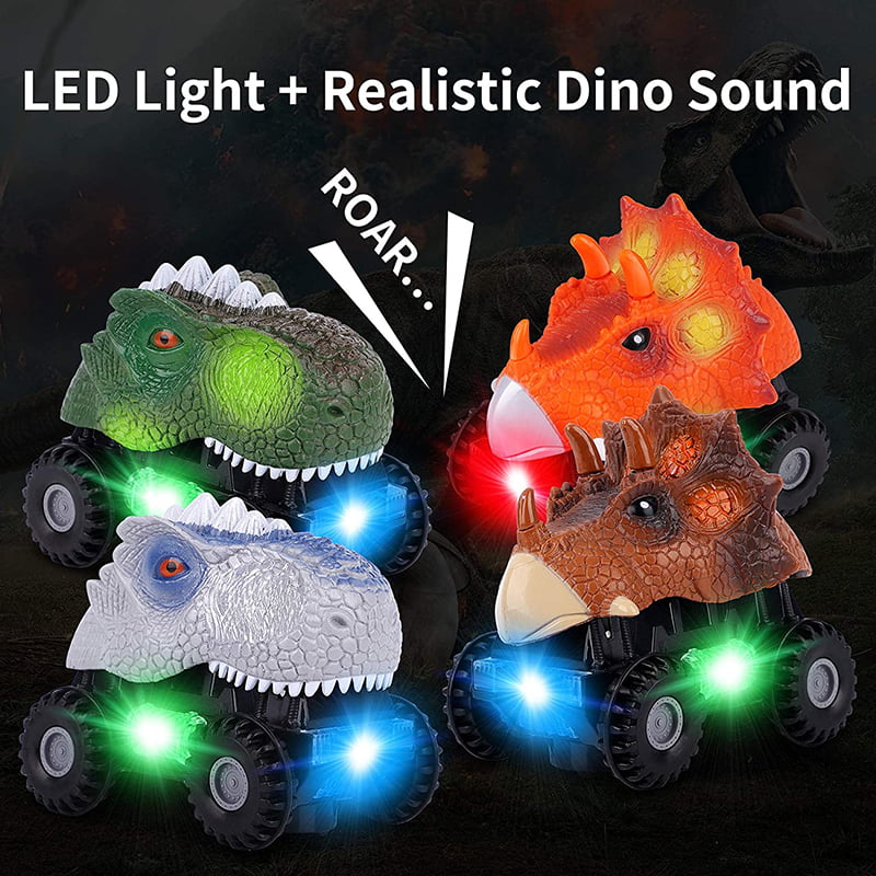 Cooltop Pull Back Cars with  LED and Sound for Kid 3-12 Years Old，  Dinosaur Vehicles Kid-Handled Car Gifts Toys for Christmas， Birthday Gift