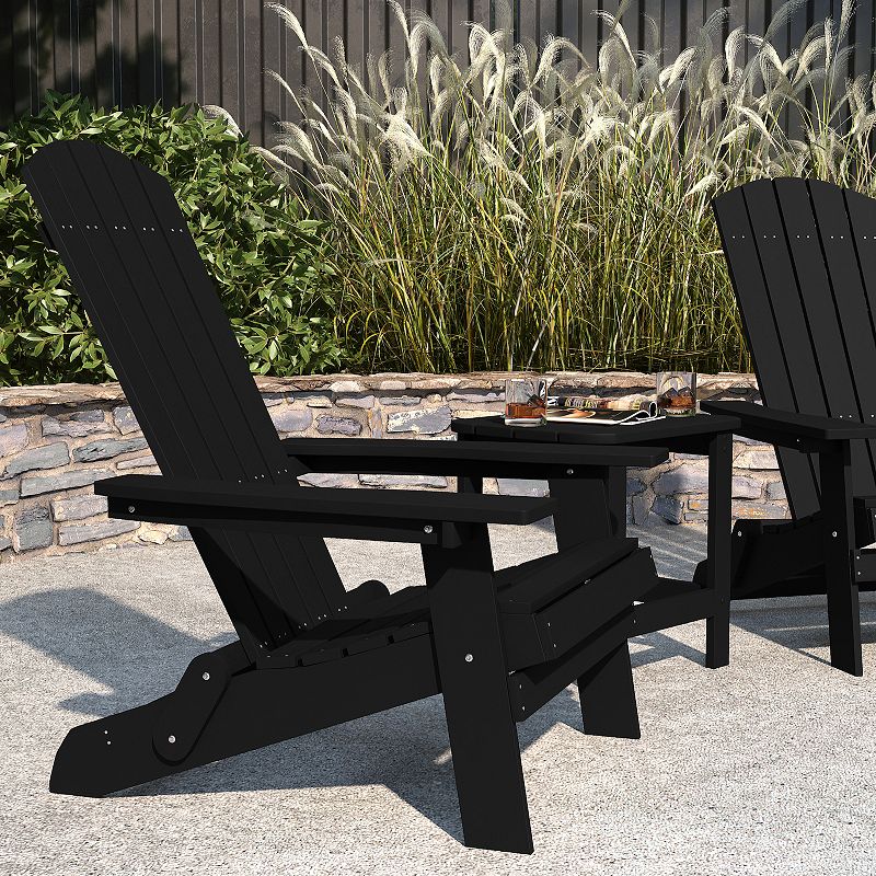 Merrick Lane Set Of Two Riviera Folding Adirondack Patio Chairs With Matching Outdoor Side Table