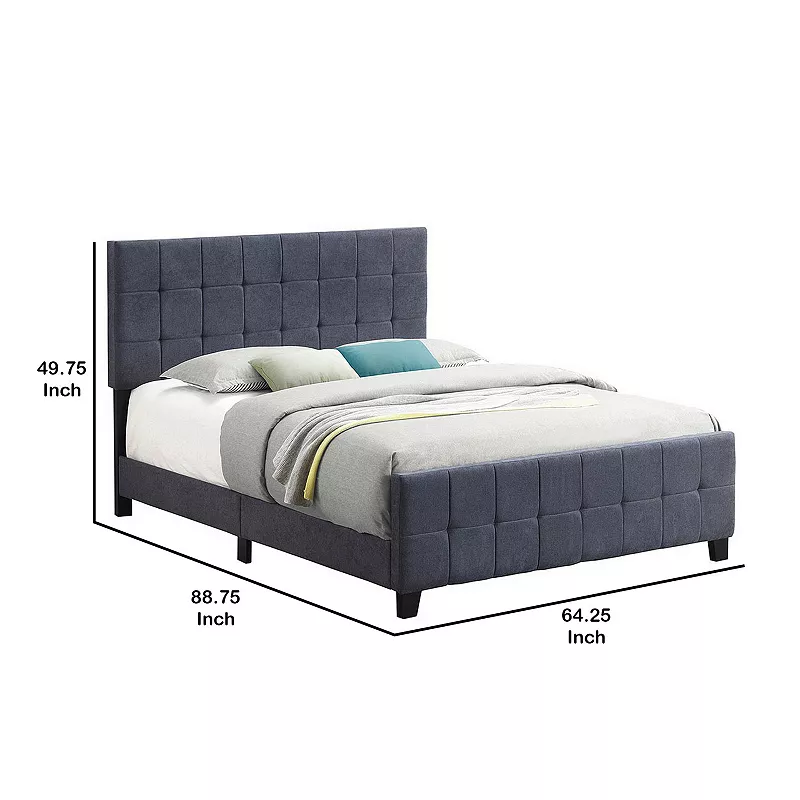 Grid Tufted Fabric Upholstered Queen Bed， Gray