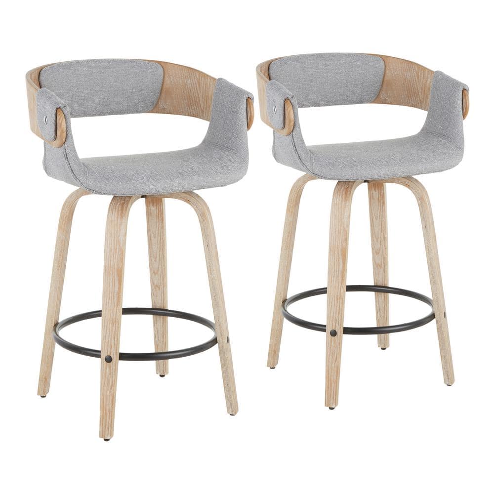 Lumisource Elisa 34.5 in. Counter Height Bar Stool in Grey Fabric and White Washed Wood (Set of 2) B26-ELISA2-SWVR WWGY2