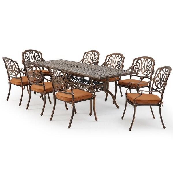 9Piece Outdoor Dining Set with 1 Table + 8 Chairs，AllWeather Aluminum Outdoor Patio Sets for Patio，Backyard，Garden