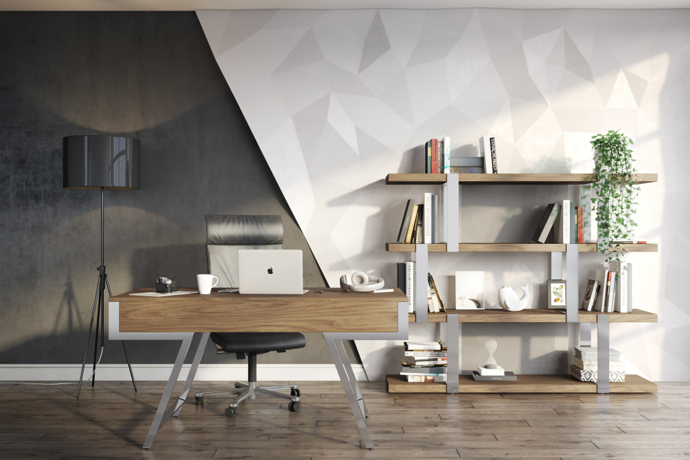 Modrest Brewer Modern Walnut Glass and Stainless Steel Bookshelf   Contemporary   Bookcases   by Vig Furniture Inc.  Houzz