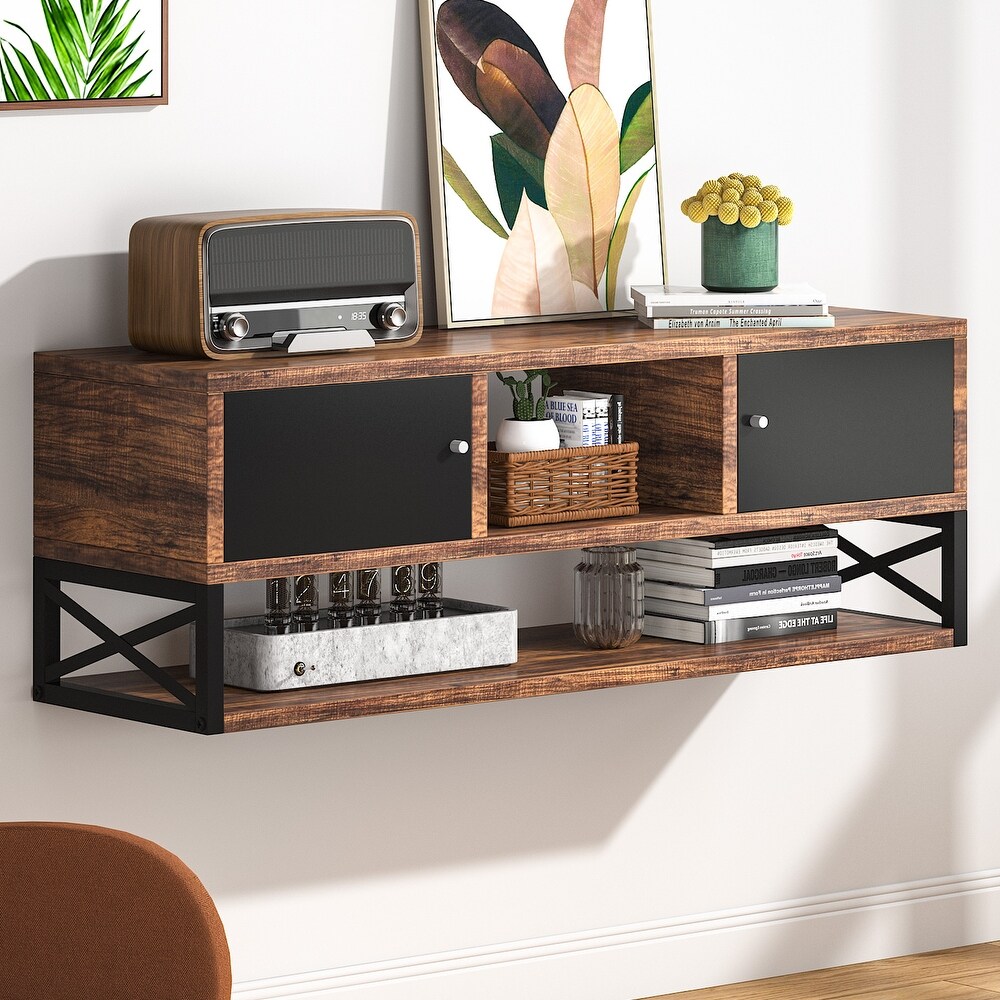 Retro TV Stand Storage Cabinet  Wall Mounted Media Table with Doors