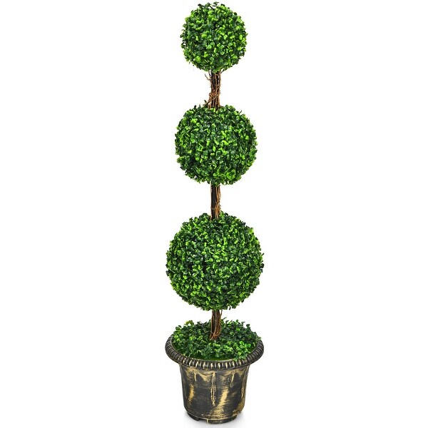 Costway 4' Artificial Topiary Triple Ball Tree Plant Indoor Outdoor UV