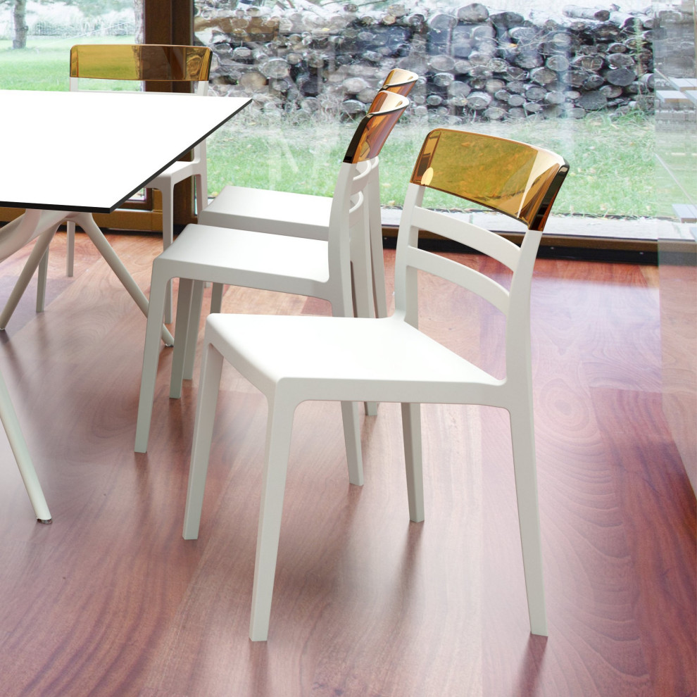 Moon Dining Chair  White Transparent Amber  Set of 2   Contemporary   Outdoor Dining Chairs   by Compamia  Houzz