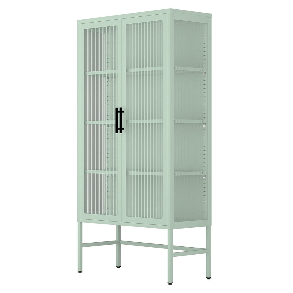 Double Glass Door Storage Cabinet with Adjustable Shelves and Feet Cold Rolled Steel Sideboard Furniture for Living Room