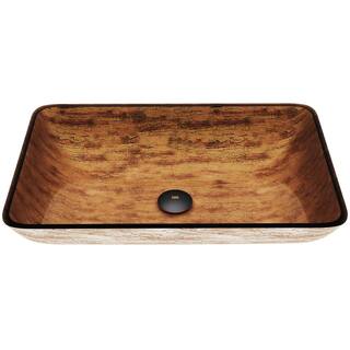 VIGO Donatello Wooden Brown Glass 22 in. L x 15 in. W x 5 in. H Rectangular Vessel Bathroom Sink VG07046