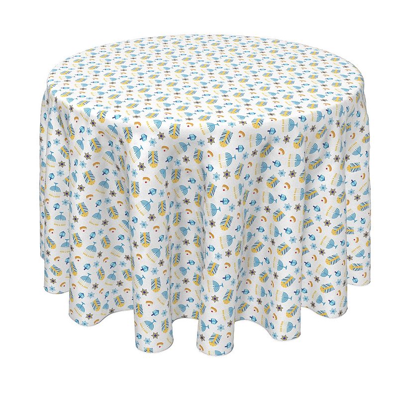 Round Tablecloth， 100% Polyester， 90 Round， Cute Menorahs and Stars