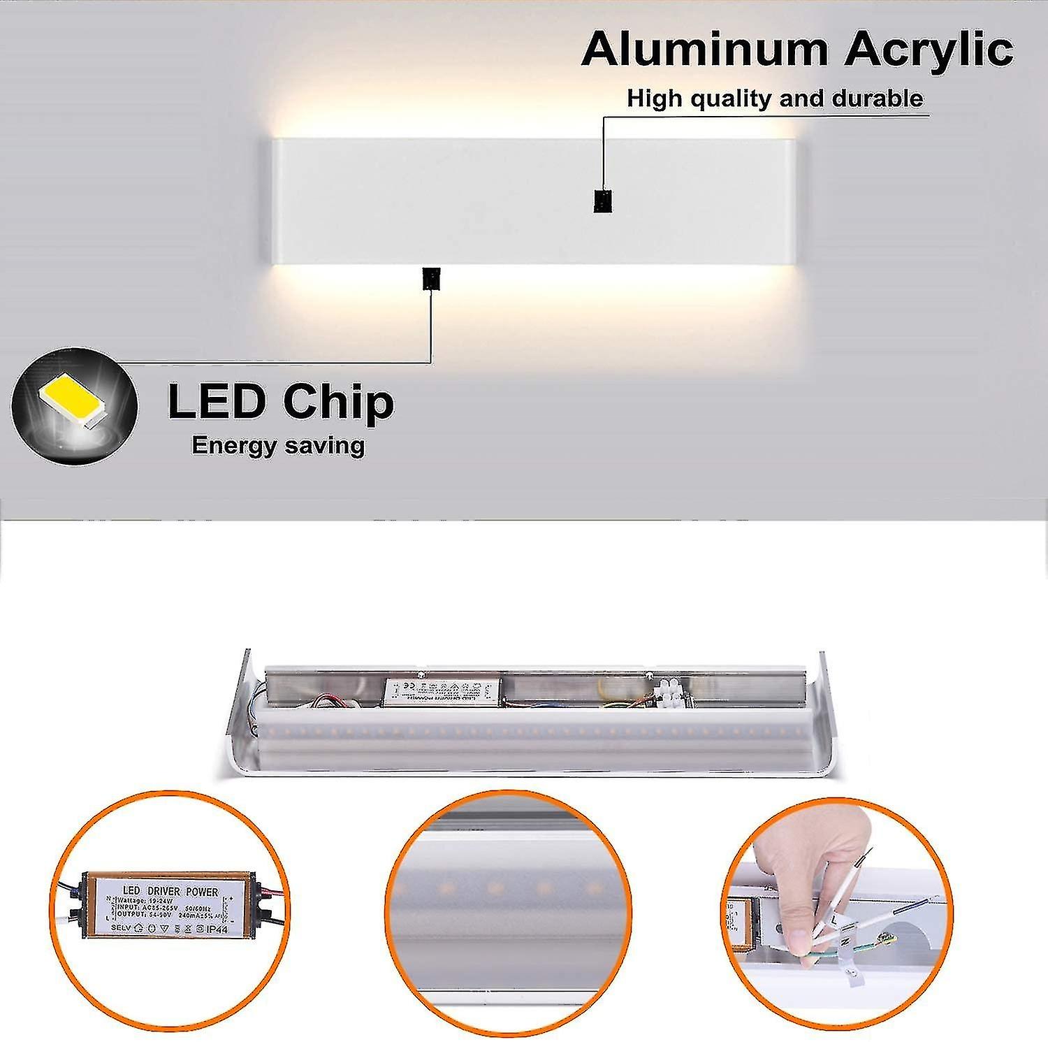 Led Indoor Wall Light 14w 3000k Modern Ac 220v Warm White Acrylic Wall Lamp 40cm