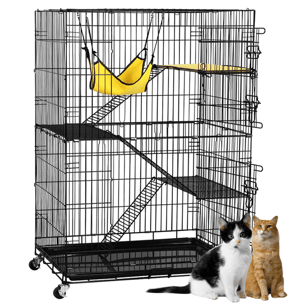 Topeakmart 4-Tier Playpen Cat Cage， Black， 48