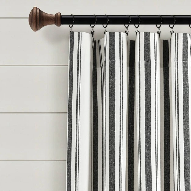 Light Filtering Farmhouse Striped Yarn Dyed Curtain Panels Black Lush D cor
