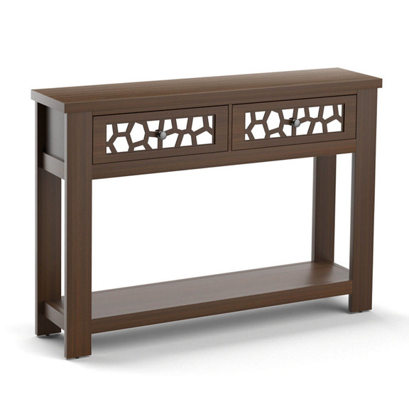 Costway 37954682 2 Tier Console Table with Drawers...