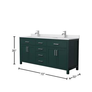 Wyndham Collection Beckett 72 in. W x 22 in. D x 35 in. H Double Sink Bathroom Vanity in Green with White Cultured Marble Top WCG242472DGEWCUNSMXX