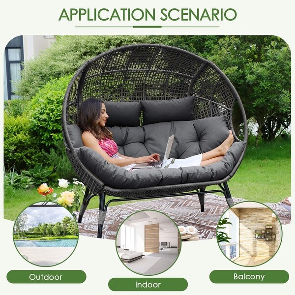 Nicesoul 2 Person Egg Chair with Ottoman Double Patio Outdoor Wicker Basket