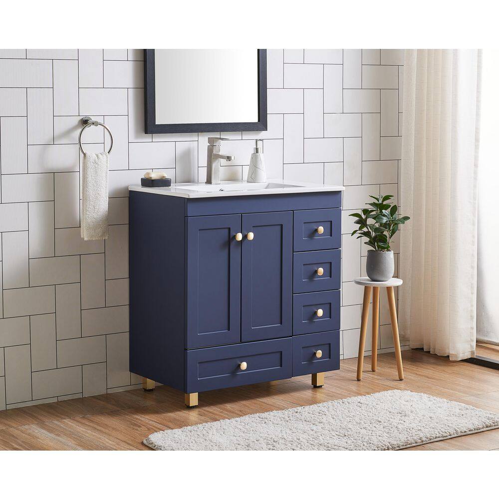 VAPSINT 30 in. W x 18 in. D x 32 in. H Bathroom Vanity in Blue with White Ceramic Sink Top VA-SE10LS-G75E