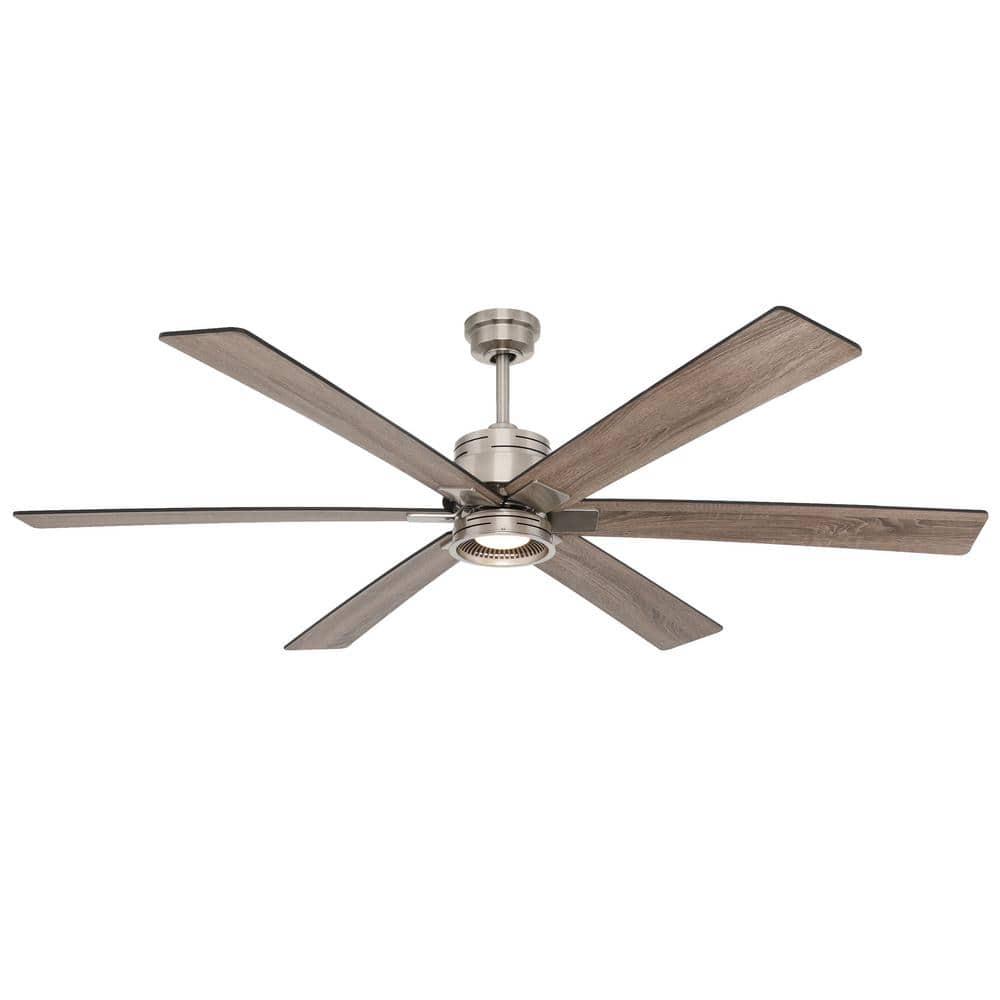 Home Decorators Collection Statewood 70 in Indoor LED Brushed Nickel Ceiling Fan with Light Kit Downrod Remote Control and 6 Reversible Blades