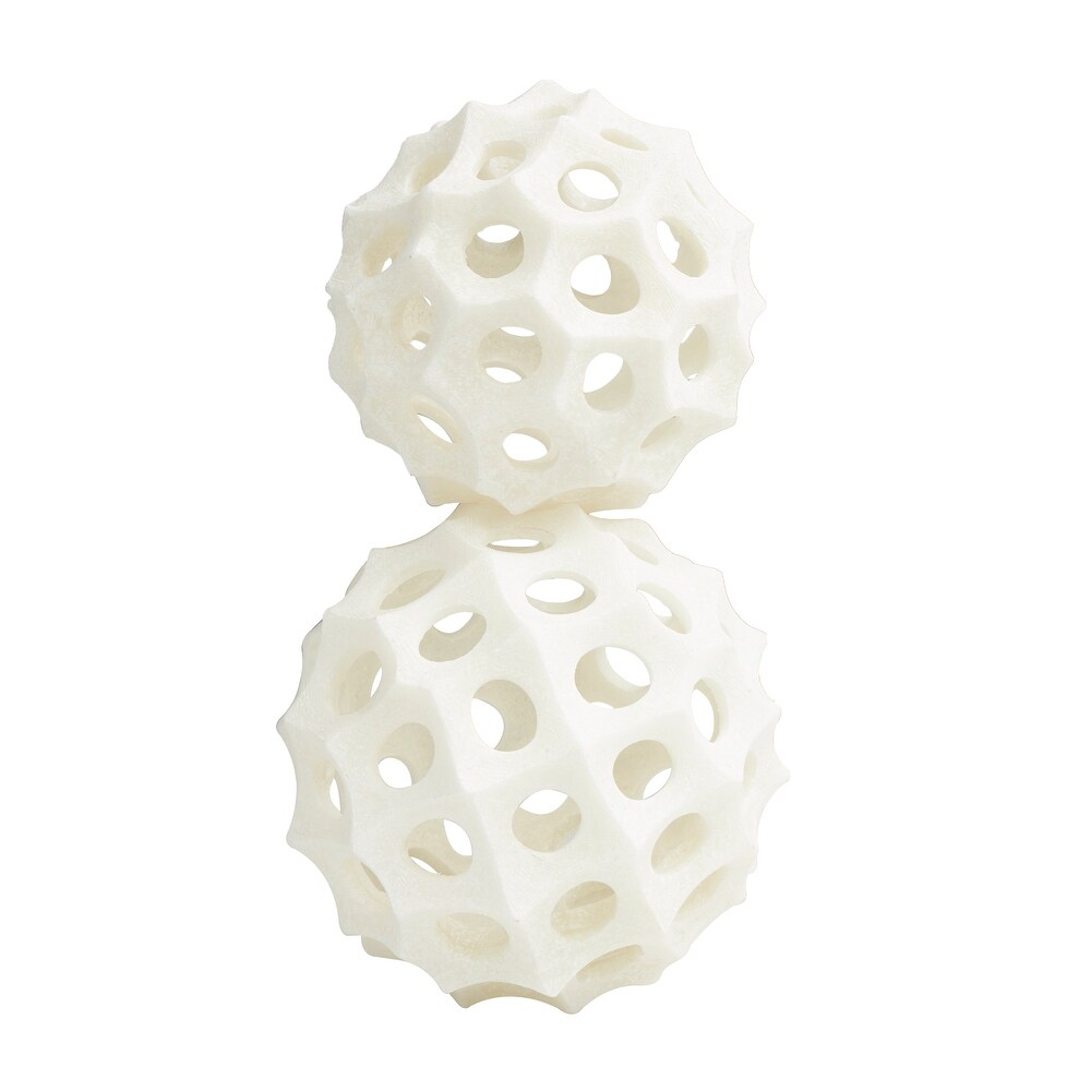 Cream Polystone Orb Abstract Sculpture (Set of 2)