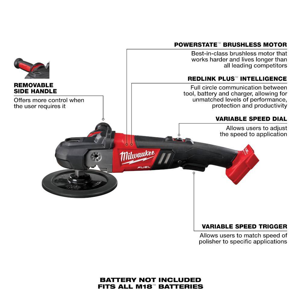 MW M18 FUEL 18V Lithium-Ion Brushless Cordless 7 in. Variable Speed Polisher (Tool-Only) 2738-20