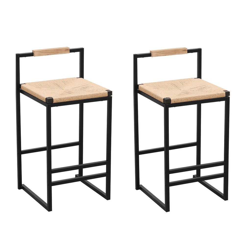 Set of 2 Pub Chairs Bar Stools with Woven Seat  Unique Bar Chairs with Footrest  Counter Height Dining Chairs  Accent Chairs