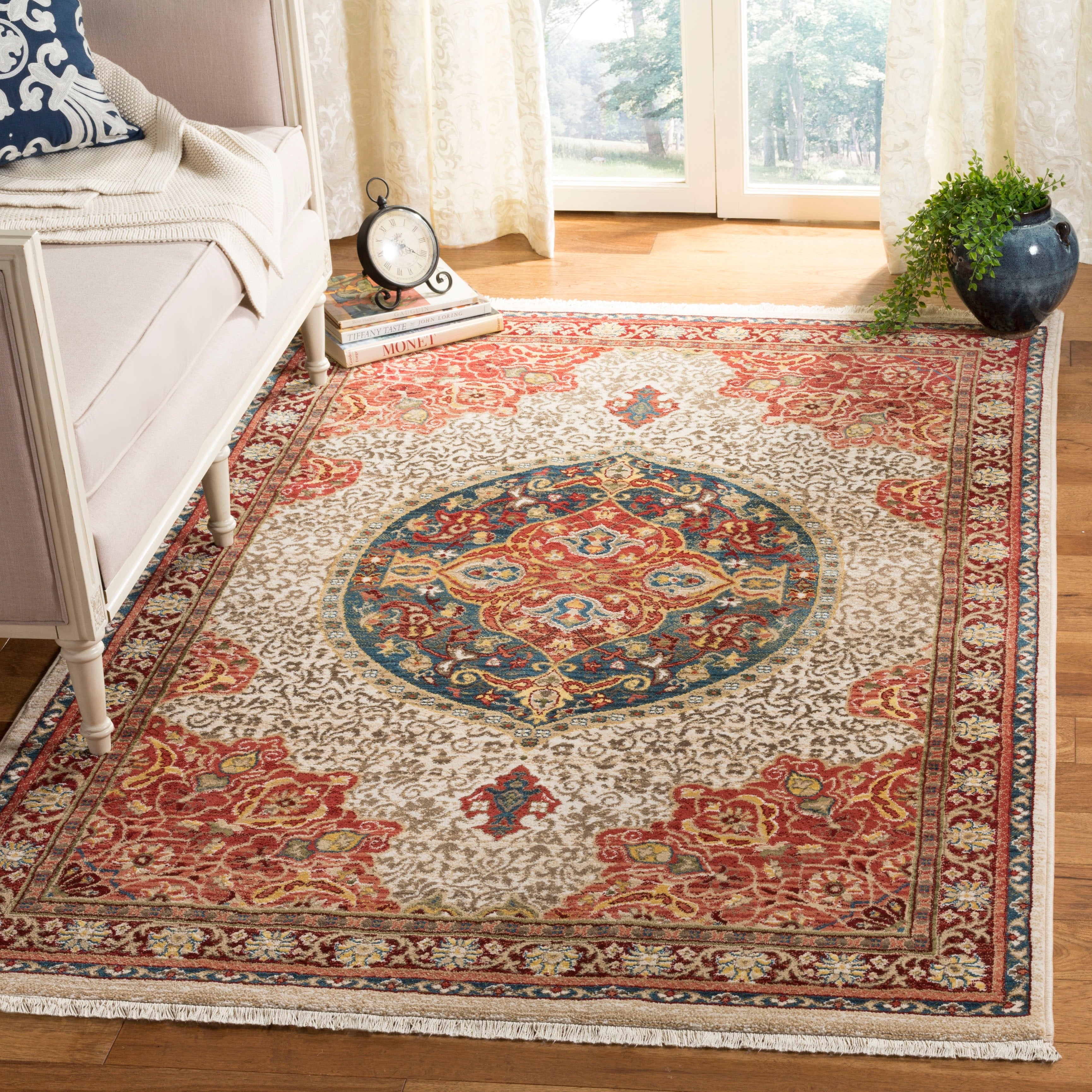 SAFAVIEH Kashan Mason Traditional Area Rug, Ivory/Red, 3'3