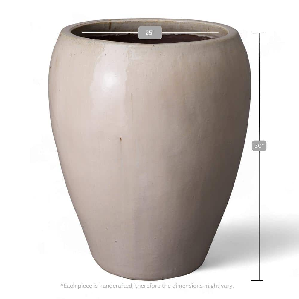 Emissary 25 in. D x 30 in. H Distressed White Ceramic Round Planter with Drainage Hole 12173WT-2